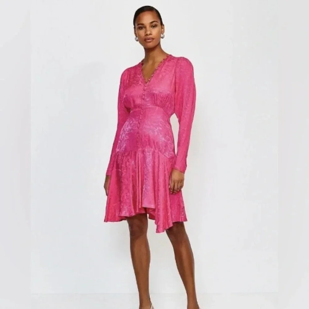 NWT Karen Millen Animal jacquard button up floppy dress in pink size 4